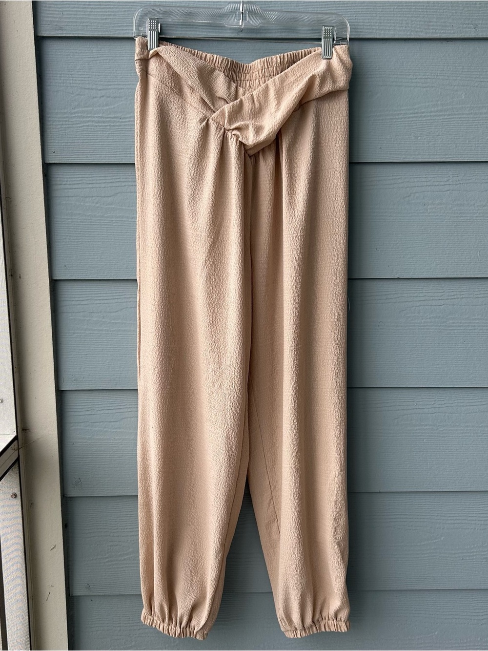 SHEIN Twist High-Waist Elastic Cuff Wide-Leg Jogger Pants - Beige Size XL